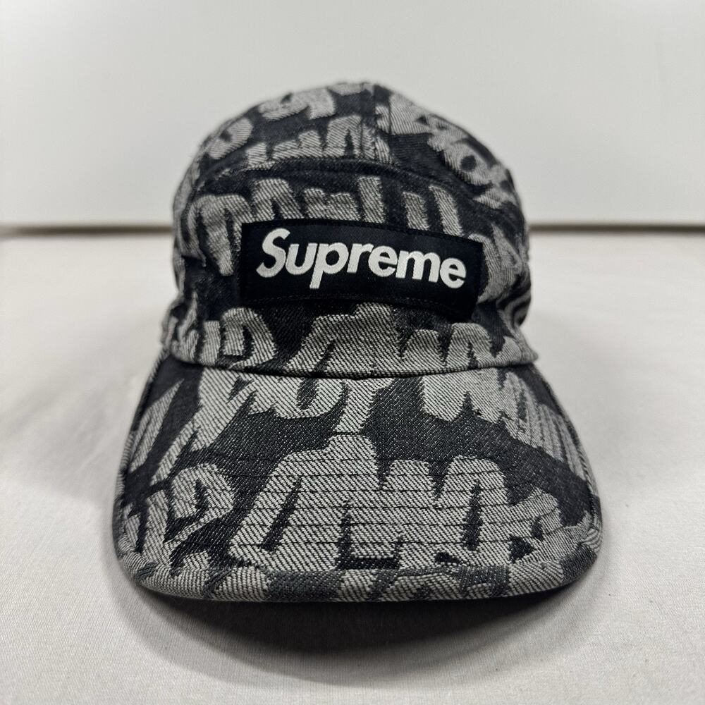 Supreme FW19 Jacquard Logos Twill Camp Cap Black Adjustable Box Logo Hat